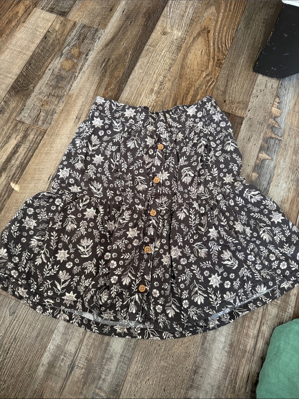 Little Co. by Lauren Conrad grey/brown floral sun cotton skirt size girls 8